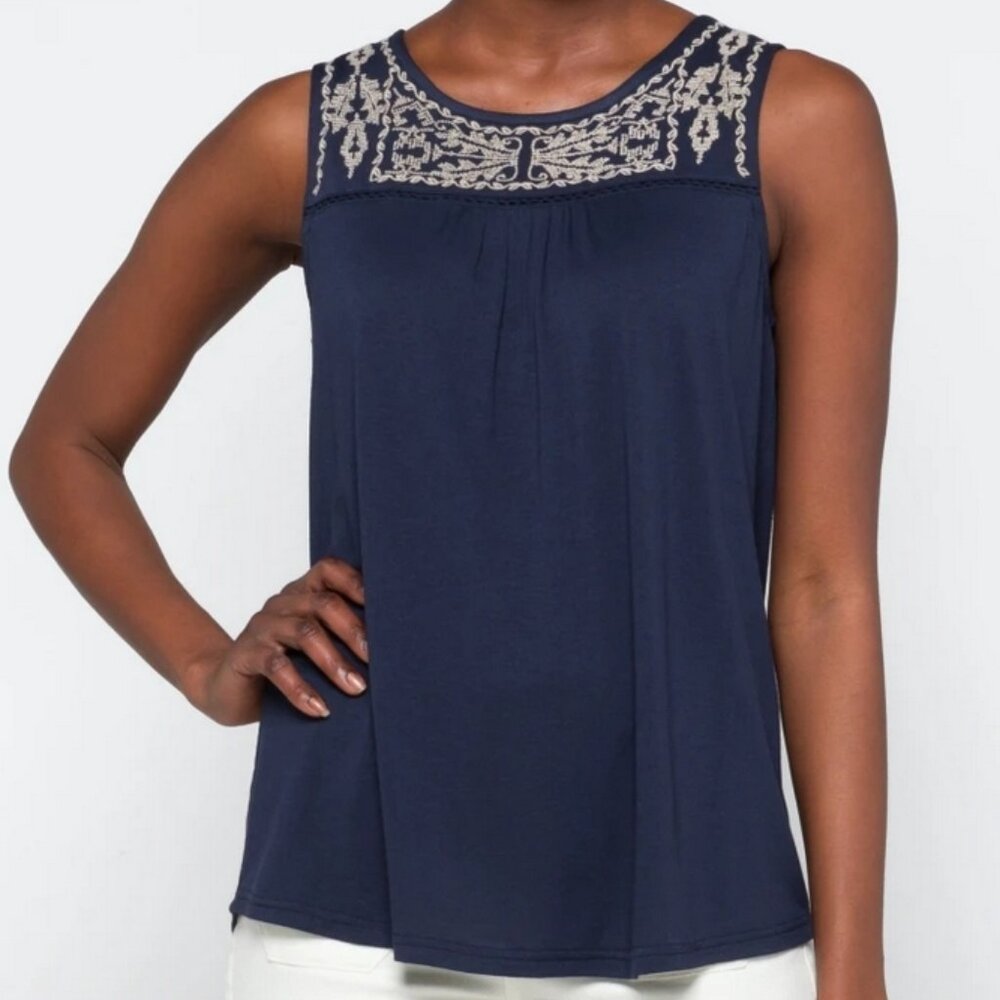 Skies are Blue Traleven Embroidered Yoke Knit Top
